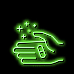 hand holding homeopathy pill neon glow icon illustration