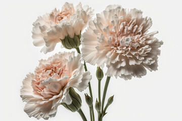 Beautiful Isolated Carnations on White Background - Perfect for Decoration and Celebrations. Generative AI