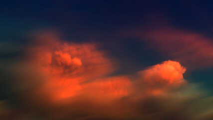 Crimson dramatic sky before rain, motion blur panorama. Disturbing apocalyptic mood
