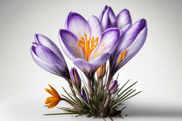 Beautiful Isolated Crocuses on White Background - Perfect for Decoration and Celebrations. Generative AI