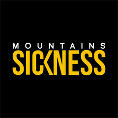 Mountains Sickness text design. Modern minimal design with yellow and white typography. Template for t-shirt design. Vector illustration.