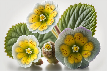 The Beauty of Generative AI Primroses Flower Photography on White Backgrounds.