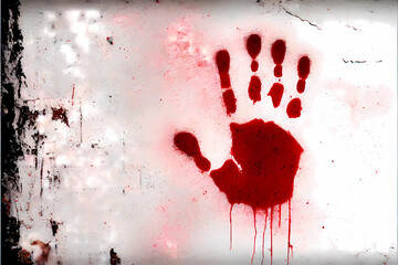 bloody handprint on a white wall. ai generated - obrazy, fototapety, plakaty