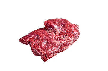 Skirt or Machete beef steak, raw meat ready for cooking.   Isolated, transparent background