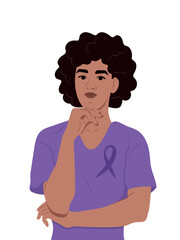 African American woman and symbol of health. Purple day to spread information about support for epilepsy. Epilepsy support. Around the world. Epilepsy awareness tape. Vector flat illustration.