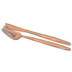 Vector illustration of hand drawn fork and knife isolated on the white background