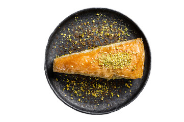 Turkish Havuc Dilim Baklava with pistachio, Carrot Slice Baklava.   Isolated, transparent background