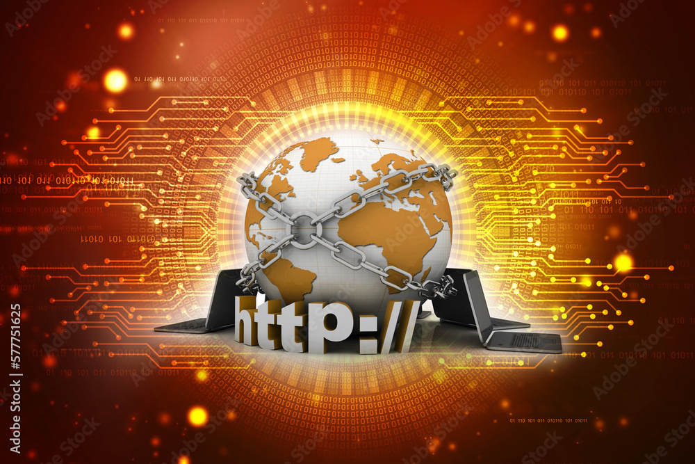 Poster 3d rendering technology computer network with http