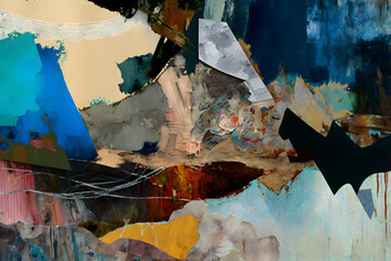 Abstract expressive mixed media collage. Generative AI