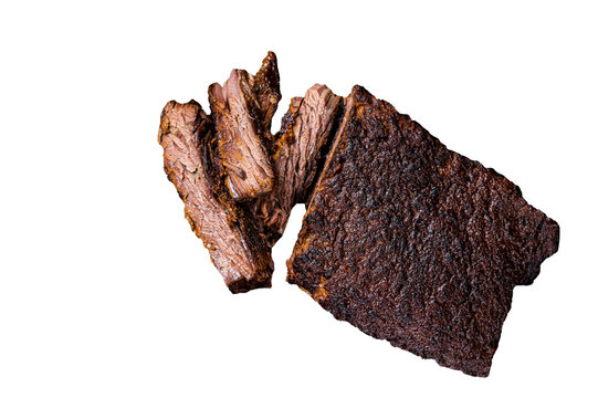 Chopped Beef Brisket Barbecue, Traditional Meat Rubbed With Spices And Smoked In A Texas Smoker. Isolated, Transparent Background