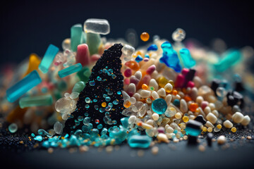 Fototapeta Micro plastic particles found in the ocean and beaches. Plastic pollution. Generative ai obraz
