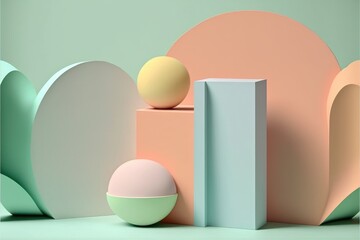 Abstract composition of geometric shapes in pastel colors