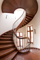 Wooden spiral staircase. - 577753615