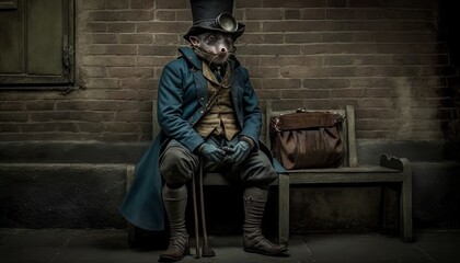 Fototapeta na wymiar A Generative AI portrait of a male sewer rat dressed in victorian clothes - Generative AI