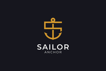 Modern simple and minimalist letter s combined with anchor logo design