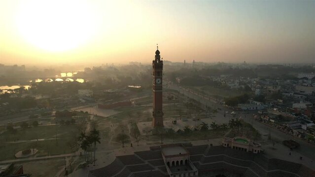 India Highest Clock Tower Located In Lucknow. Beautiful sunrise with beautiful city view