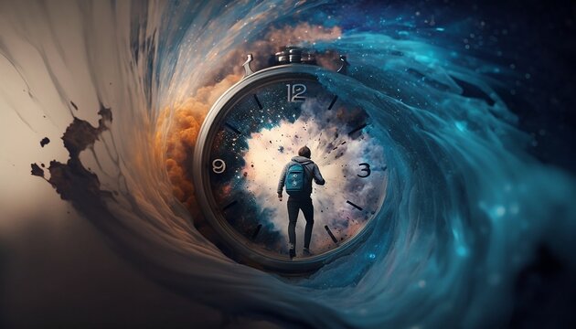 Through the Time Portal: Witnessing the Big Bang in Super Realistic Clock Non-Illustration Photography  Generative AI technology