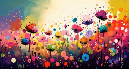 Obraz na płótnie Canvas Illustration of a colorful abstract flower meadow wallpaper and background. spring background. nature flower wallpaper. abstract background. AI-Generated