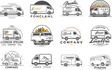 Obraz premium Logistic company logo set. Cargo van. icons