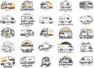 Logistic company logo set. Cargo trucks and vans. Icons