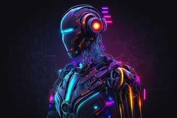 Technology smart robot Ai neon background. Generative AI