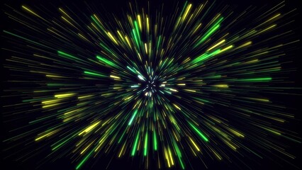 Amazing, beautiful and neon lines move endlessly toward the viewer. An explosion of colorful and monochromatic neon parts and their movement toward the camera. Lots of lines flying forward. 2D lines