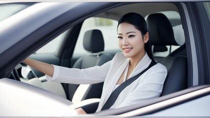 photo of asian woman driving a car, generative art by A.I.
