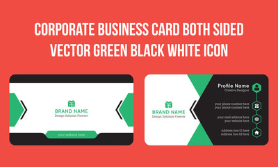 Corporate Simple green business card design template both sided vector black white icon
