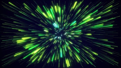 Amazing, beautiful and neon lines move endlessly toward the viewer. An explosion of colorful and monochromatic neon parts and their movement toward the camera. Lots of lines flying forward. 2D lines