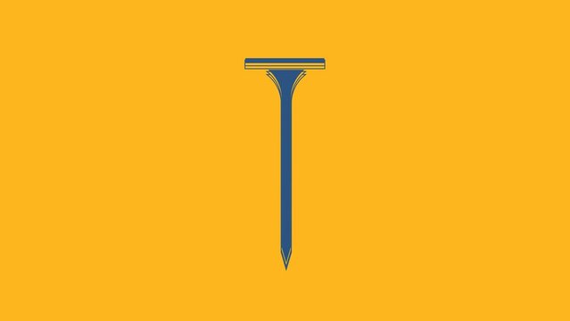 Blue Metallic nail icon isolated on orange background. 4K Video motion graphic animation
