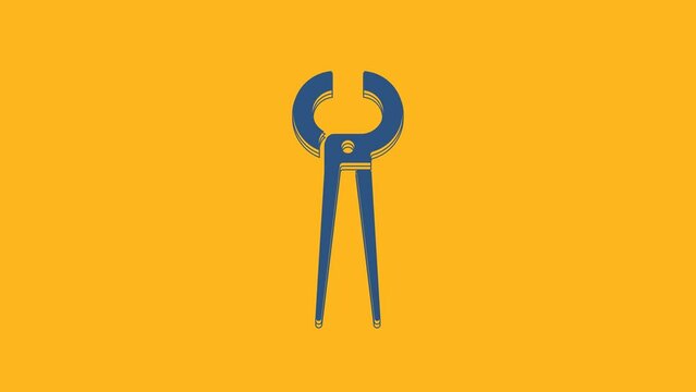 Blue Pincers and pliers icon isolated on orange background. Pincers work industry mechanical plumbing tool. 4K Video motion graphic animation