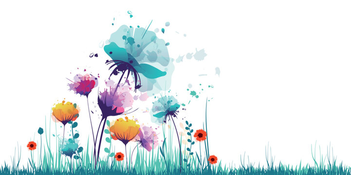 sfondo, fiori, piante, primavera, campo fiorito, pennellate di colore