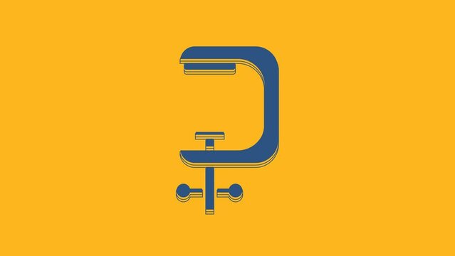 Blue Clamp and screw tool icon isolated on orange background. Locksmith tool. 4K Video motion graphic animation