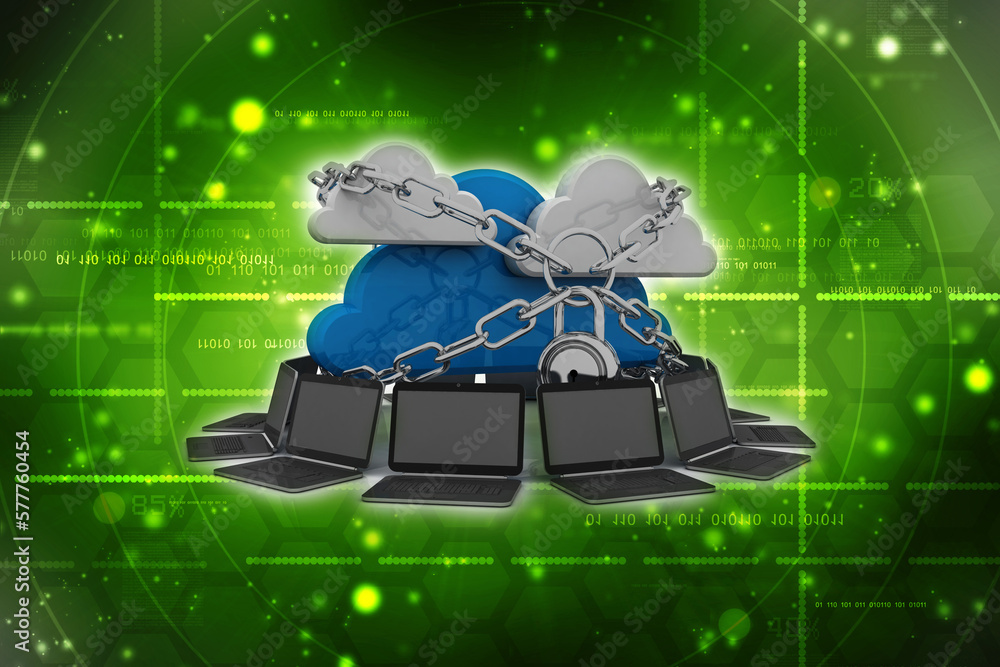Poster 3d rendering computer network with lock