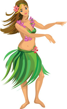 Cartoon hula dancer isolated on white background