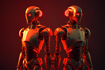 Robots in red, futuristic