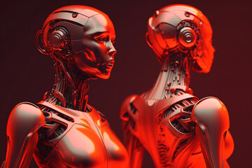 Robots in red, futuristic 
