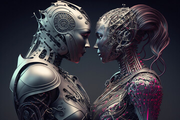Robots in love, futuristic