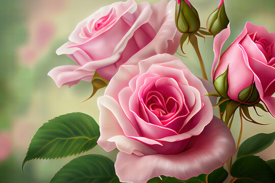 Background image of pink roses. Generative Ai