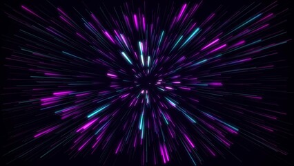 Amazing, beautiful and neon lines move endlessly toward the viewer. An explosion of colorful and monochromatic neon parts and their movement toward the camera. Lots of lines flying forward. 2D lines