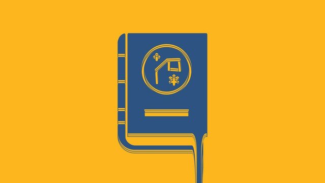 Blue Book by astronomy icon isolated on orange background. 4K Video motion graphic animation