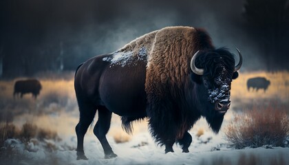 Bison in park national park - Generative ai