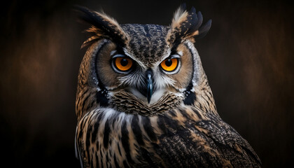 Obraz premium Eagle owl portrait - Generative ai