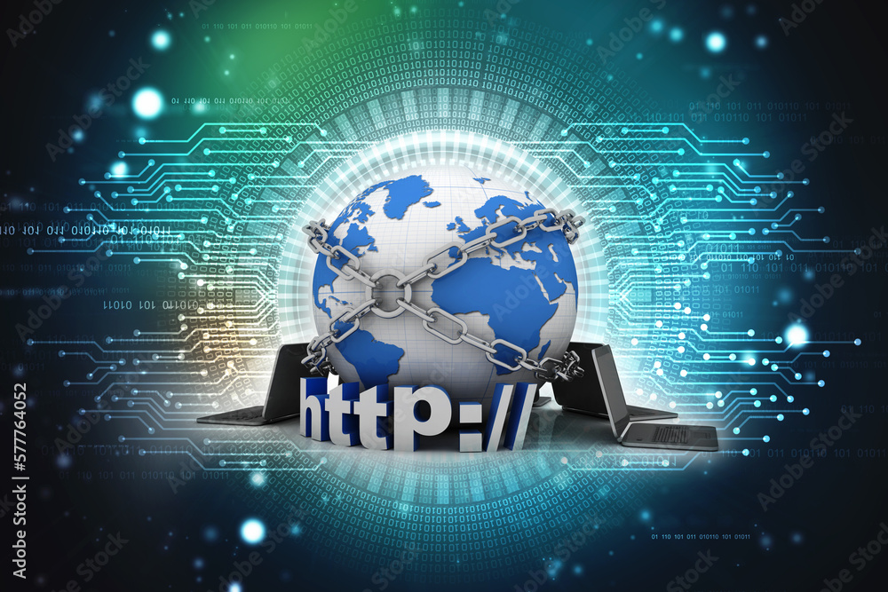 Poster 3d rendering technology computer network with http