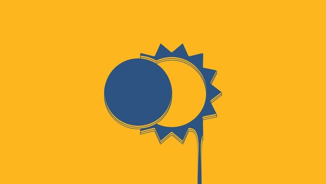 Blue Eclipse of the sun icon isolated on orange background. Total sonar eclipse. 4K Video motion graphic animation