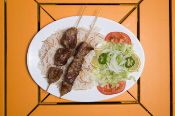 Grilled lamb on a skewer