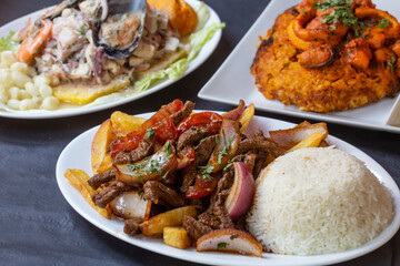 Plate full of typical Peruvian lomo saltado
