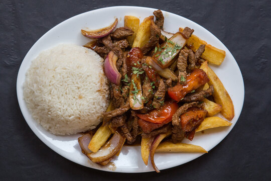 Plate full of typical Peruvian lomo saltado