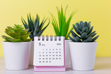 Desktop calendar for May 2023. Calendar for planning, assigning, organizing and managing each date.