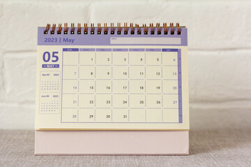 Desktop calendar for May 2023. Calendar for planning, assigning, organizing and managing each date.